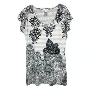 Cache Medium Dress Mini Shift Rhinestones Y2K Grunge Goth Silver Black